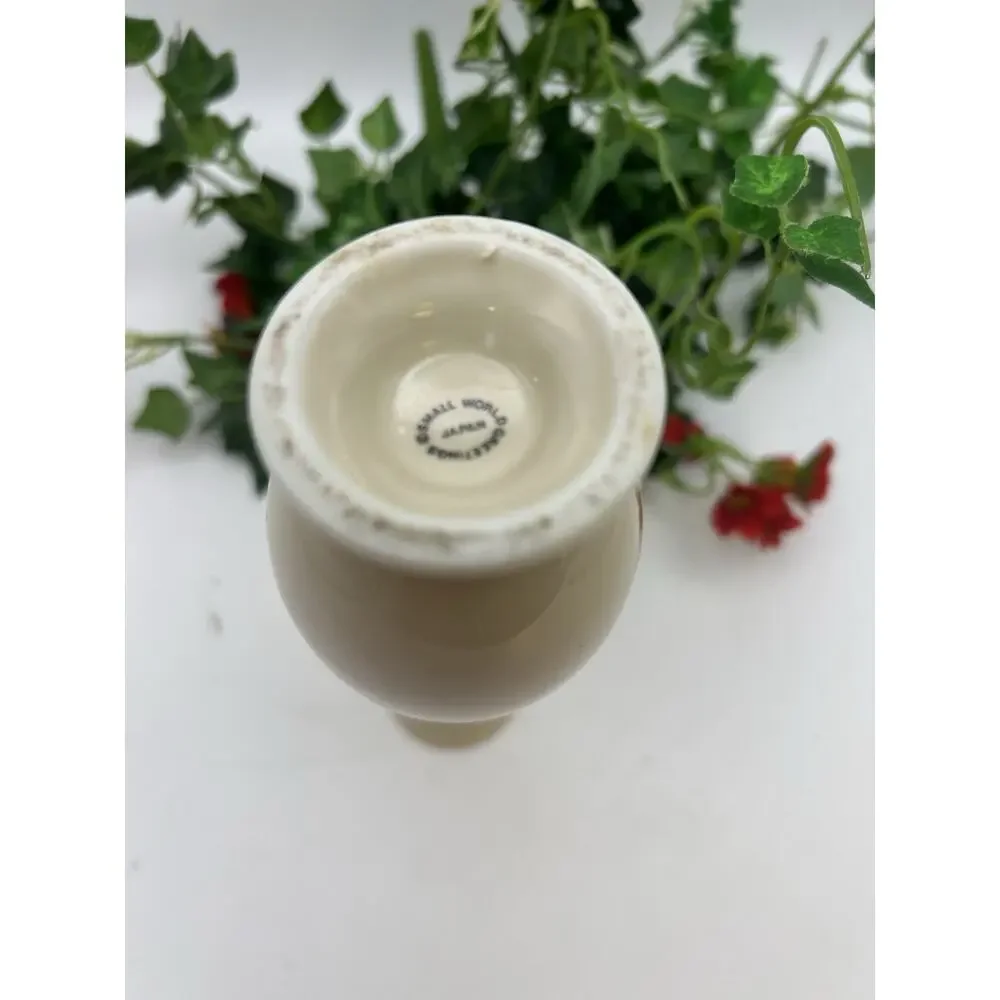 Small World Greetings Floral Vase Lion Cub Ceramic Ivory Black Made in Japan